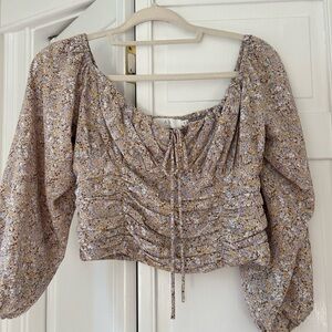 Astr Floral Ruched Blouse in Purple and Yellow